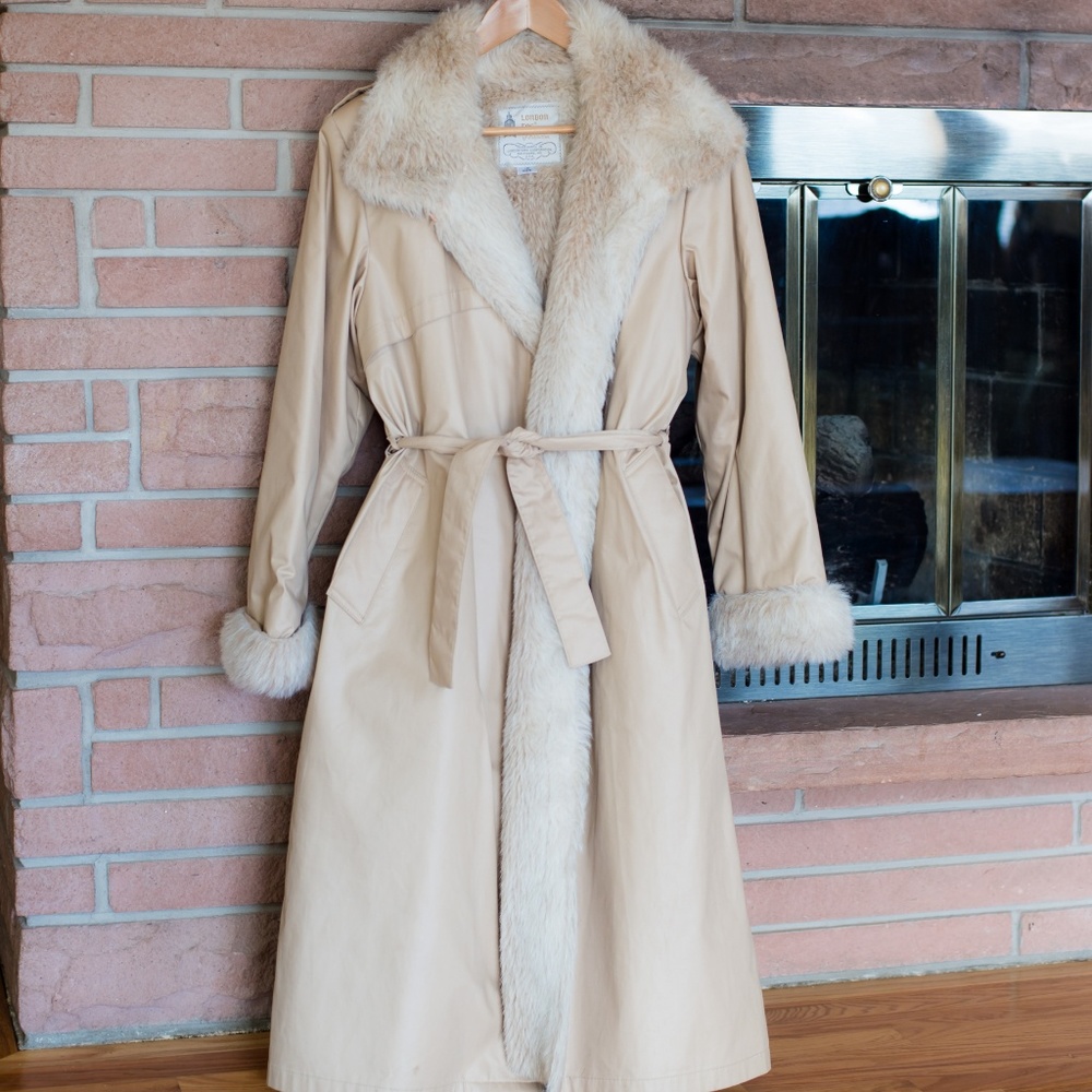 Faux Fur Lined London Fog Trench Coat